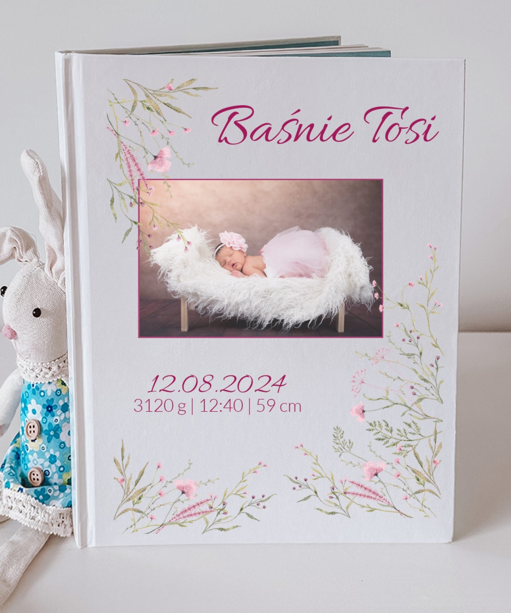 Księga Baśni z nadrukiem dla Dziewczynki - Różowe Kwiaty