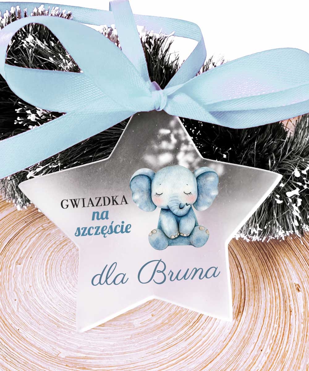 Personalizowana bombka Gwiazdka na szczęście dla chłopca - Słonik