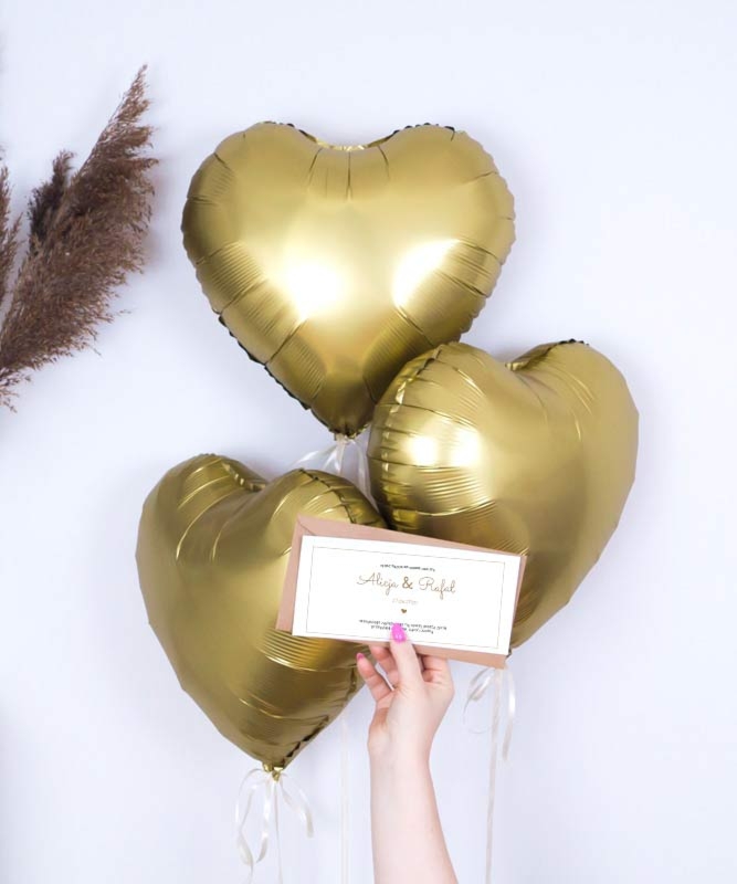 Zestaw balonów z helem i kartką w pudełku - Gold Wedding