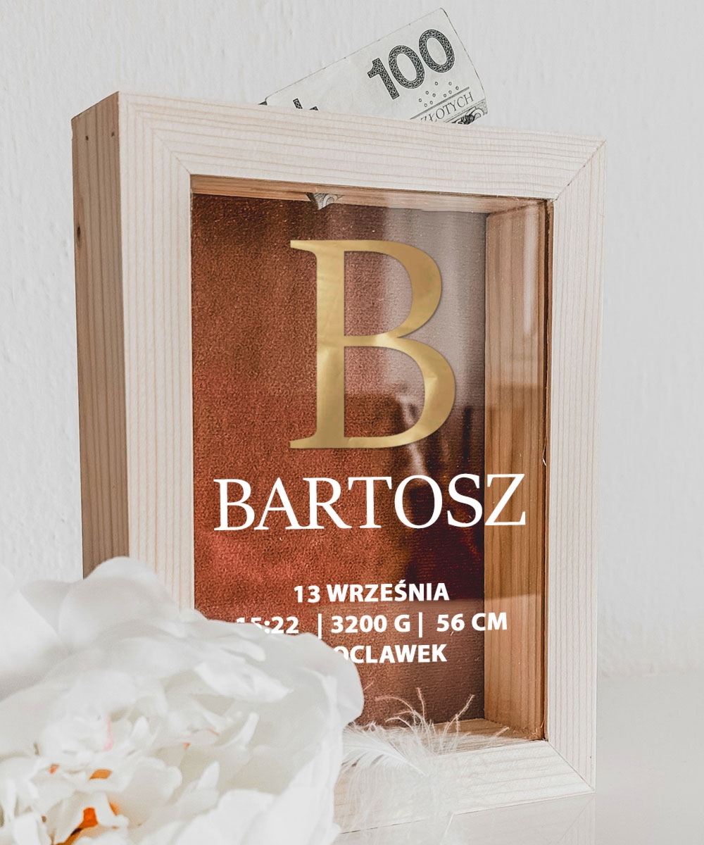Prezent z metryczką na narodziny dziecka - Skarbonka WITAJ