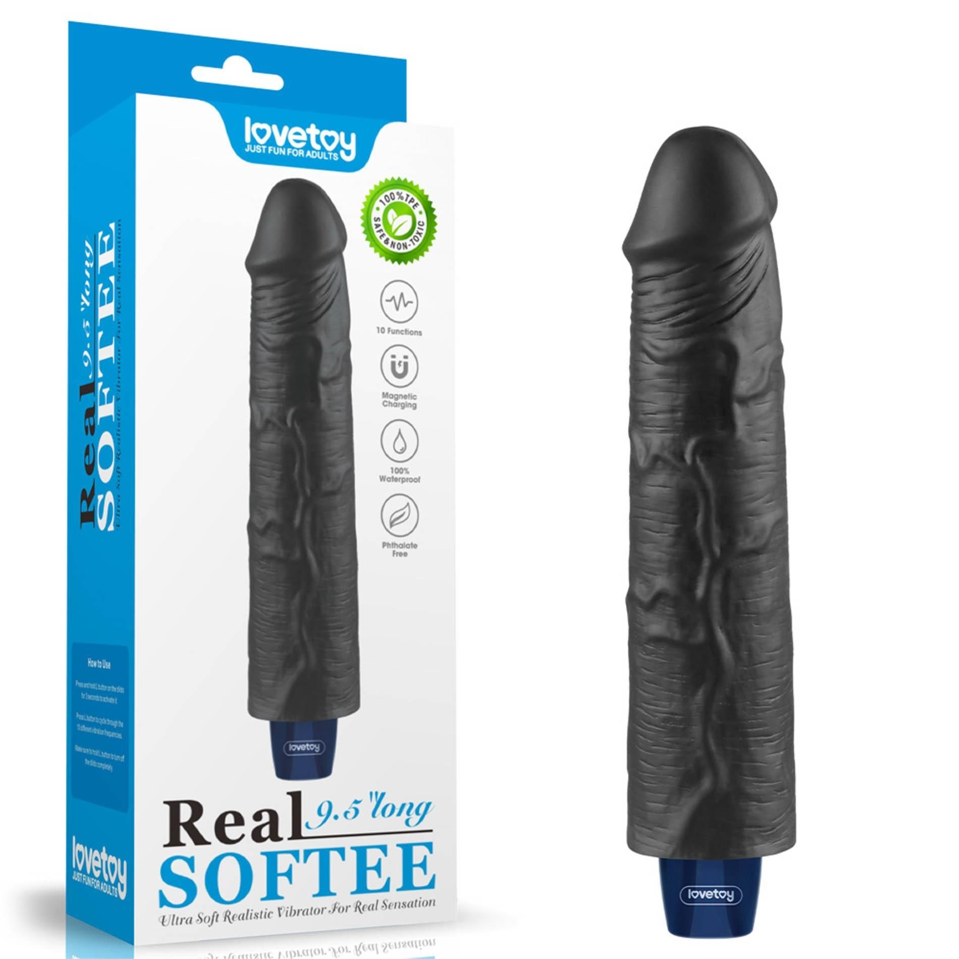 Dildo z Przyssawką Żelowy REAL Softee Rechargeable TPE Dildo(black | 100% ORYGINAŁ