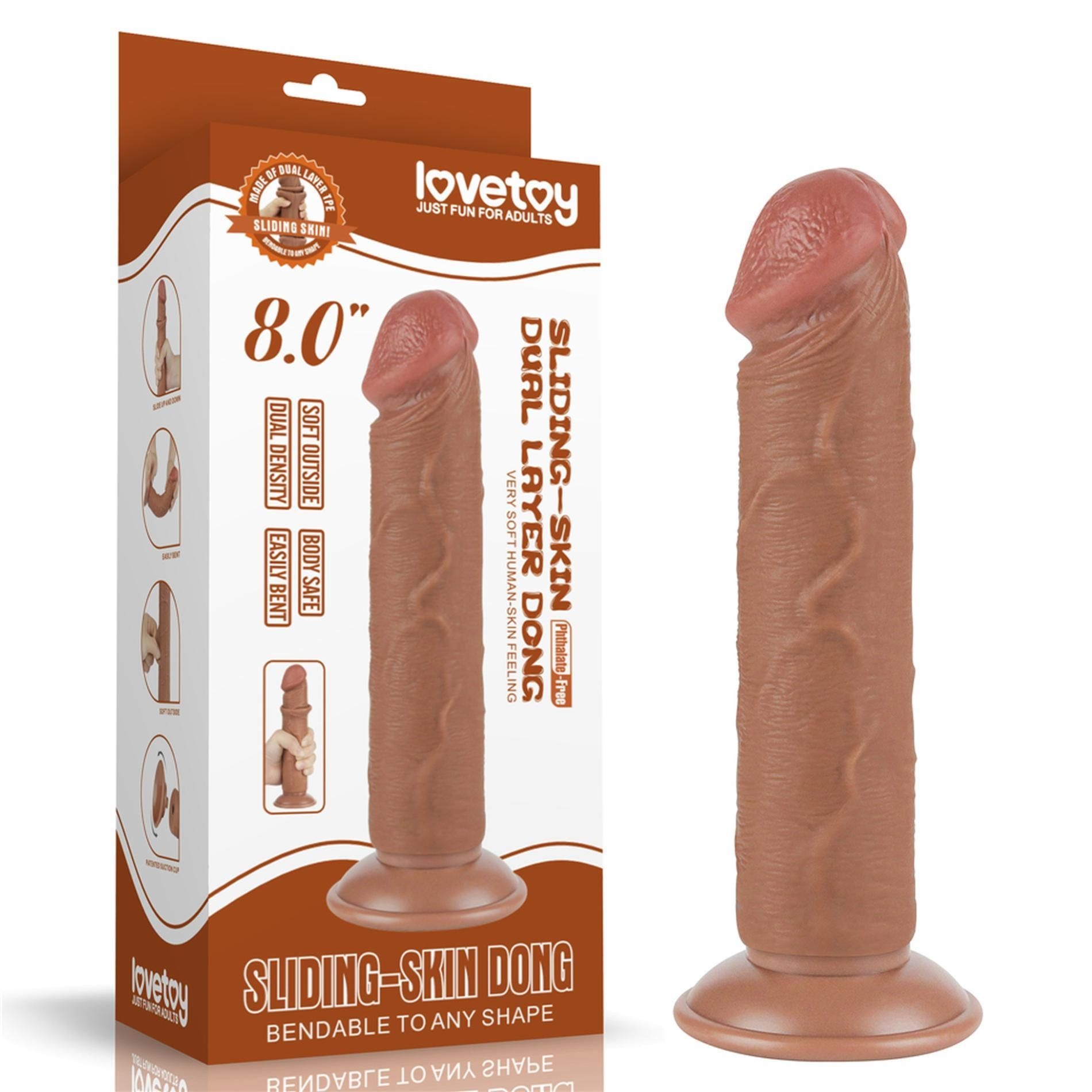 Dildo z Przyssawką Sliding Skin Dual Layer Brown Lovetoy 20,3 Cm | 100% ORYGINAŁ