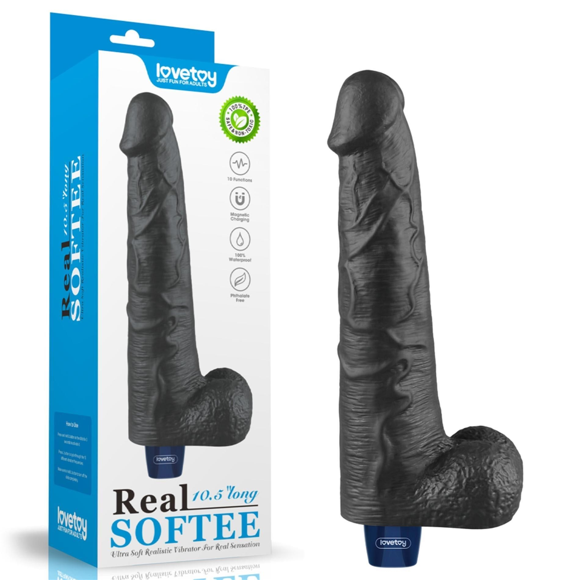Dildo z Przyssawką Żelowy REAL Softee Rechargeable TPE Dildo(black) | 100% ORYGINAŁ