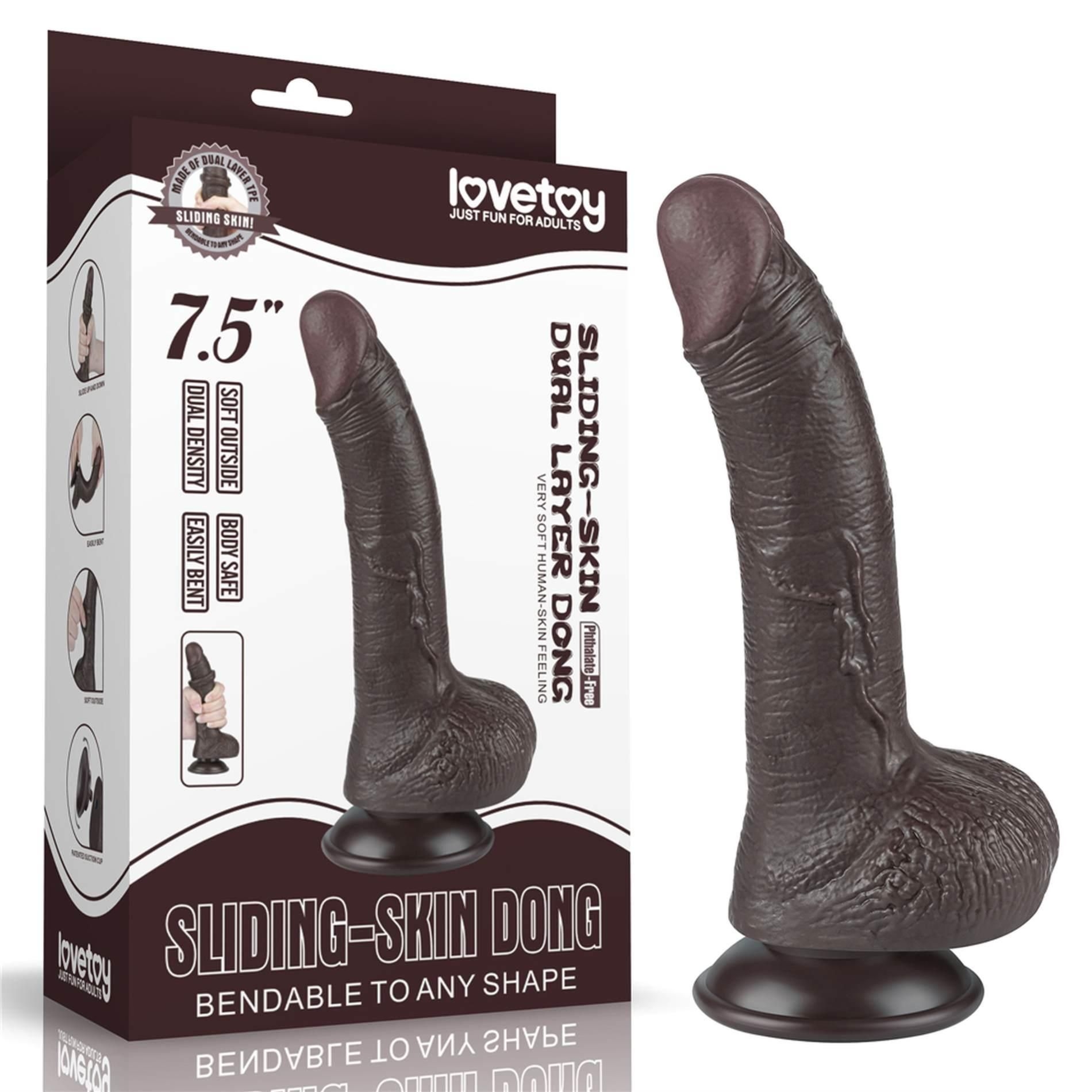 Dildo z Przyssawką Sliding Skin Dual Layer Lovetoy 19,1 Cm Czarny | 100% ORYGINAŁ| DYSKRETNA PRZESYŁKA