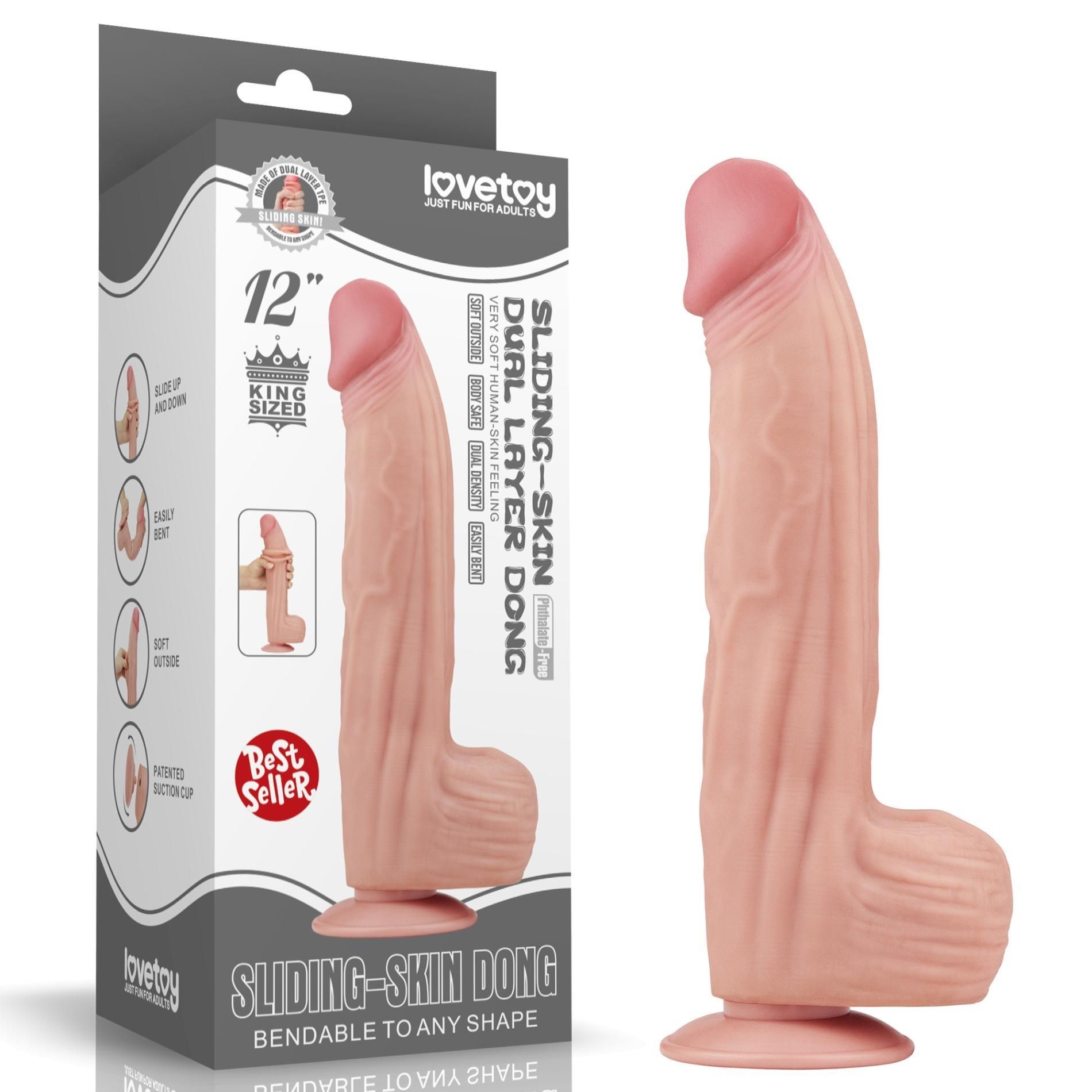 Dildo z Przyssawką King Sized Sliding Skin Dual Layer Lovetoy 30,5 Cm | 100% ORYGINAŁ