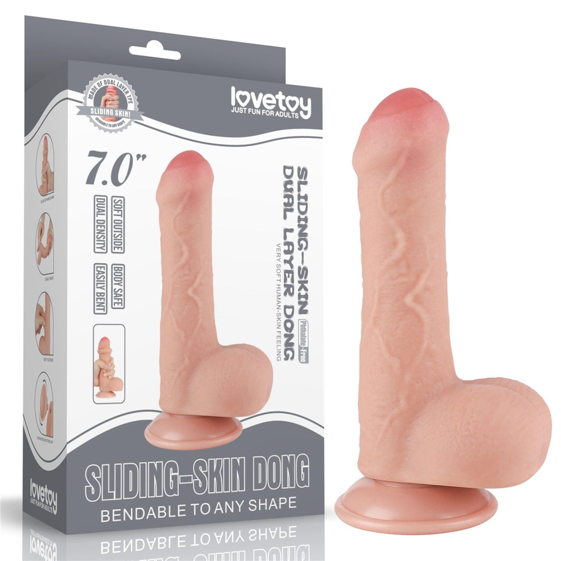 Dildo z Przyssawką Sliding Skin Dual Layer Lovetoy 17,8 Cm Cielisty | 100% ORYGINAŁ| DYSKRETNA PRZESYŁKA