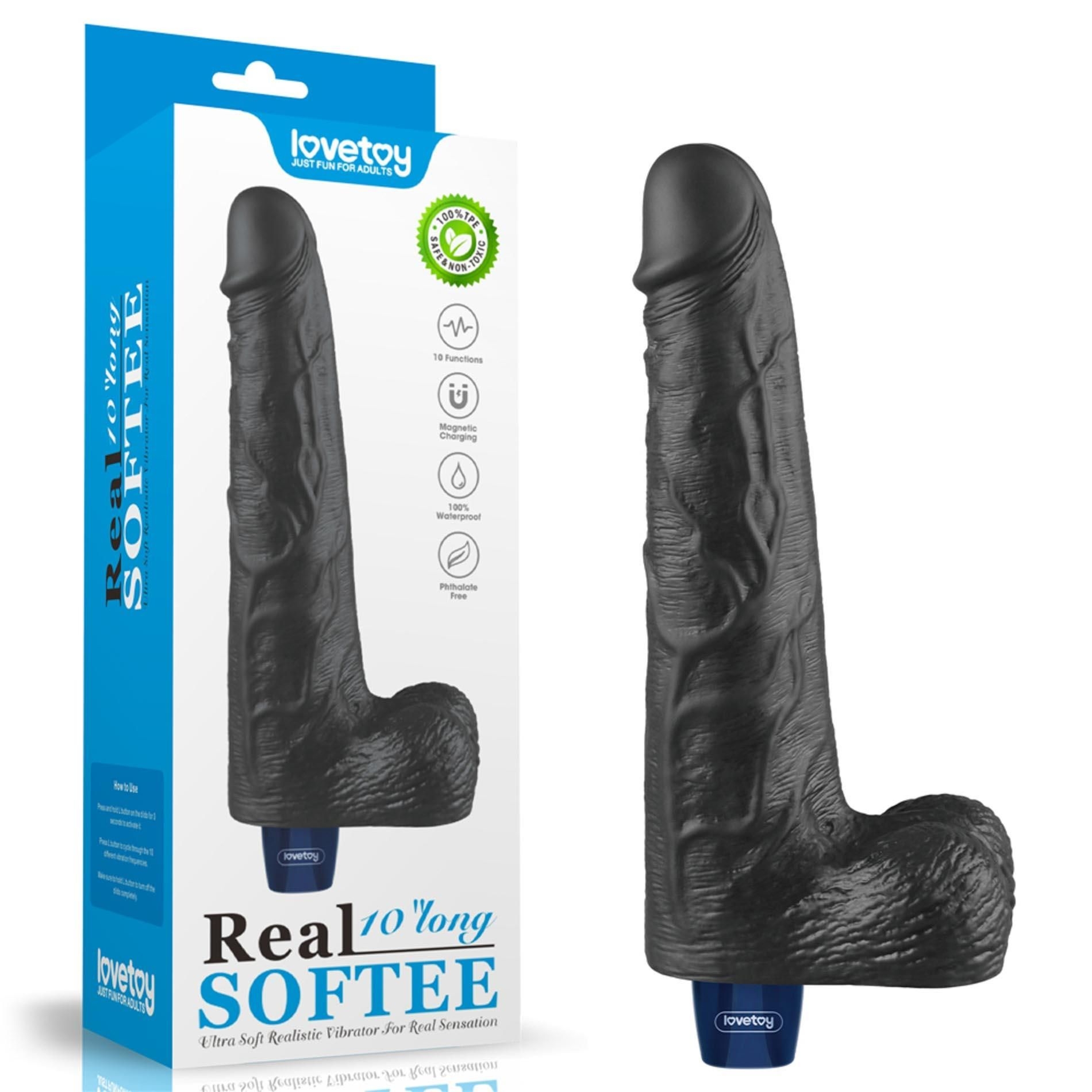 Dildo z Przyssawką Żelowy REAL Softee Rechargeable TPE Dildo(black) | 100% ORYGINAŁ