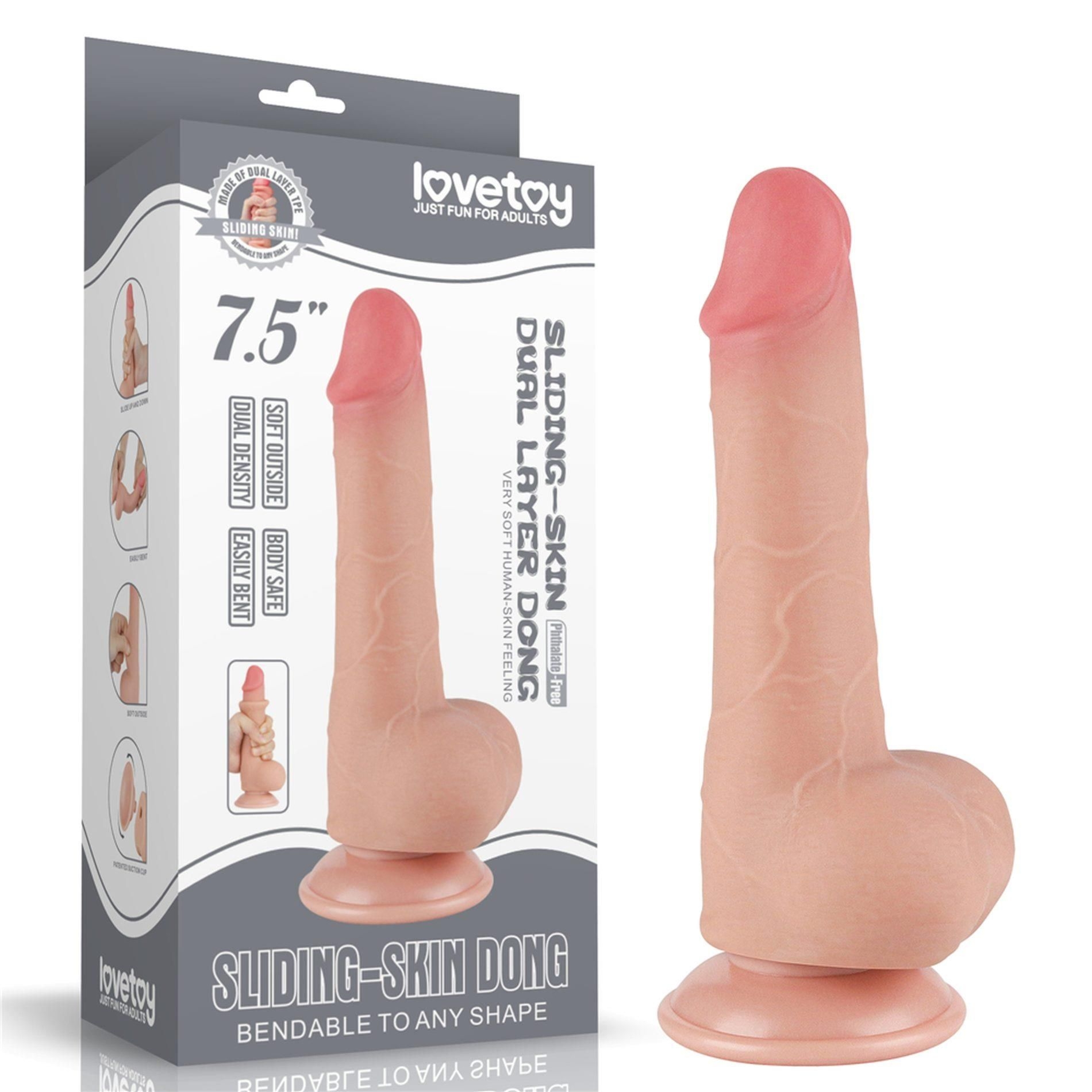Dildo z Przyssawką Sliding Skin Dual Layer Lovetoy 19,1 Cm Cielisty | 100% ORYGINAŁ