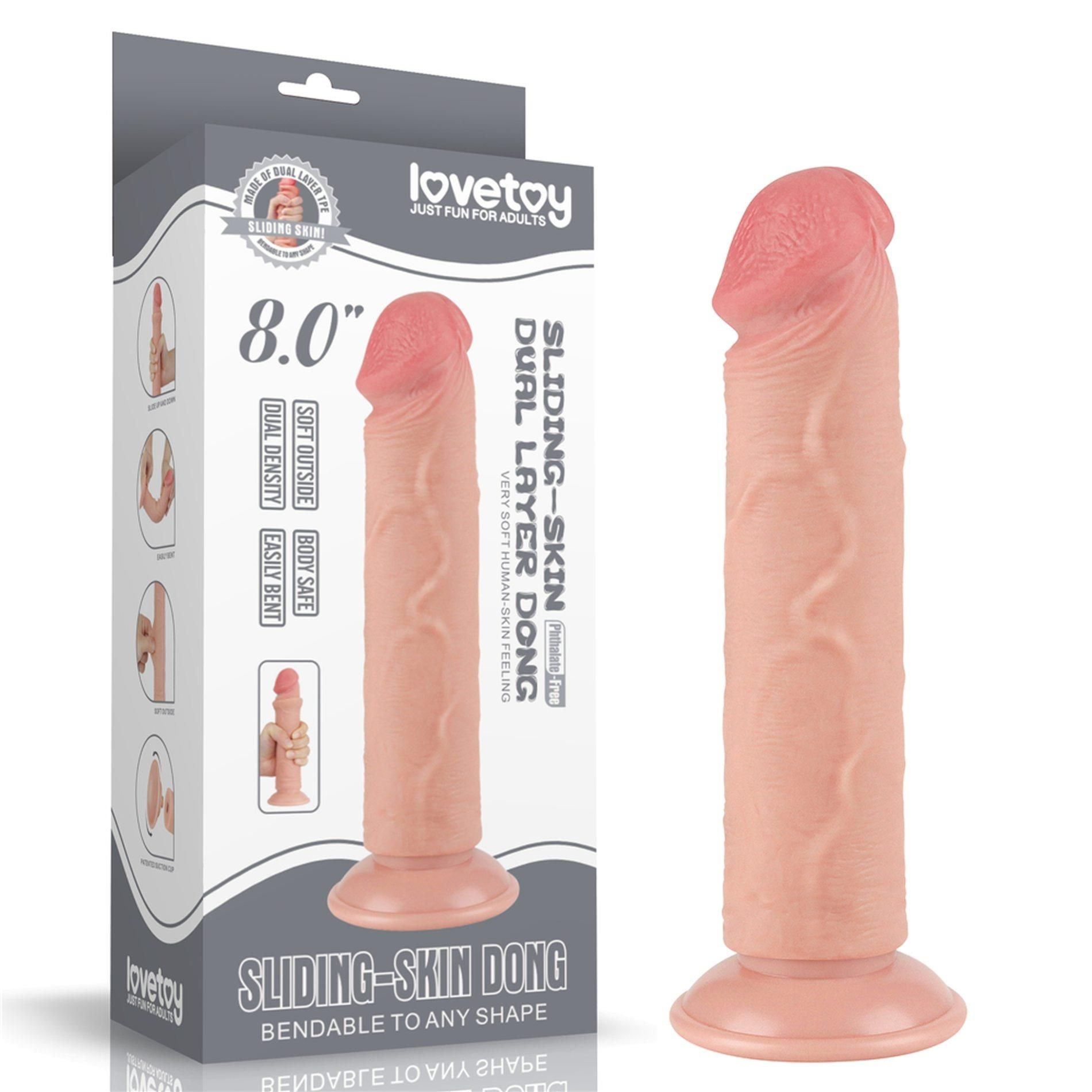 Dildo z Przyssawką Sliding Skin Dual Layer Lovetoy 20,3 Cm Cielisty | 100% ORYGINAŁ