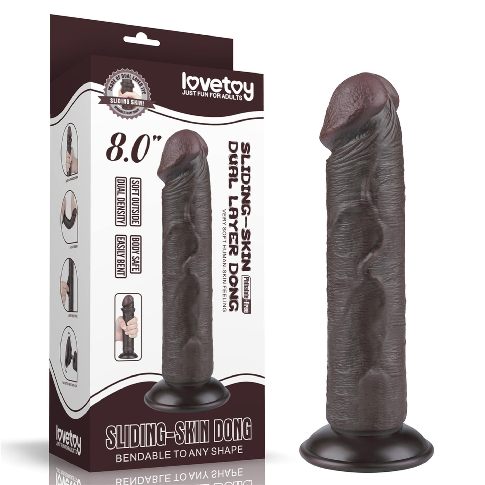 Dildo z Przyssawką Sliding Skin Dual Layer Lovetoy 20,3 Cm Czarny | 100% ORYGINAŁ| DYSKRETNA PRZESYŁKA