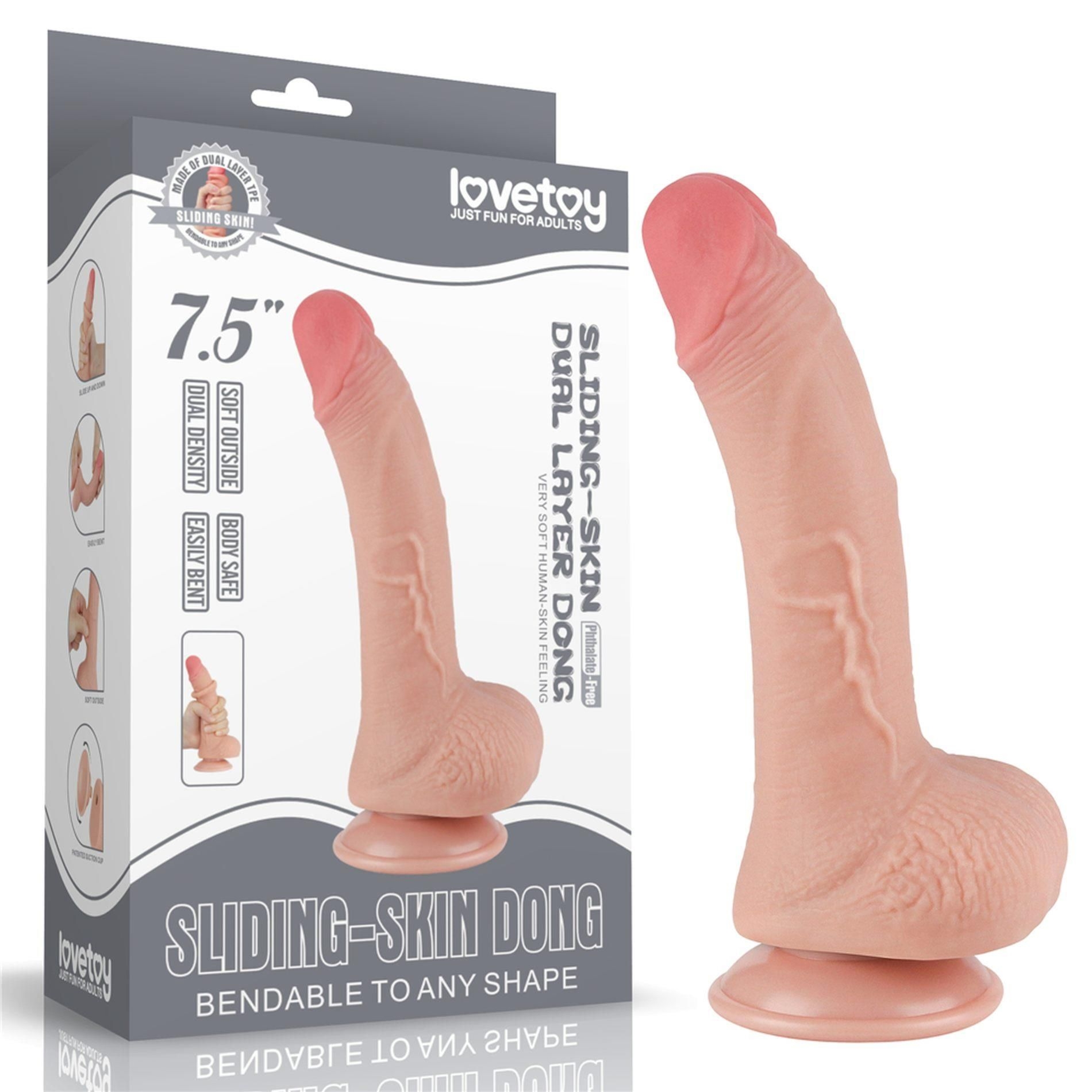 Dildo z Przyssawką Sliding Skin Dual Layer Lovetoy 19,1 Cm Cielisty | 100% ORYGINAŁ
