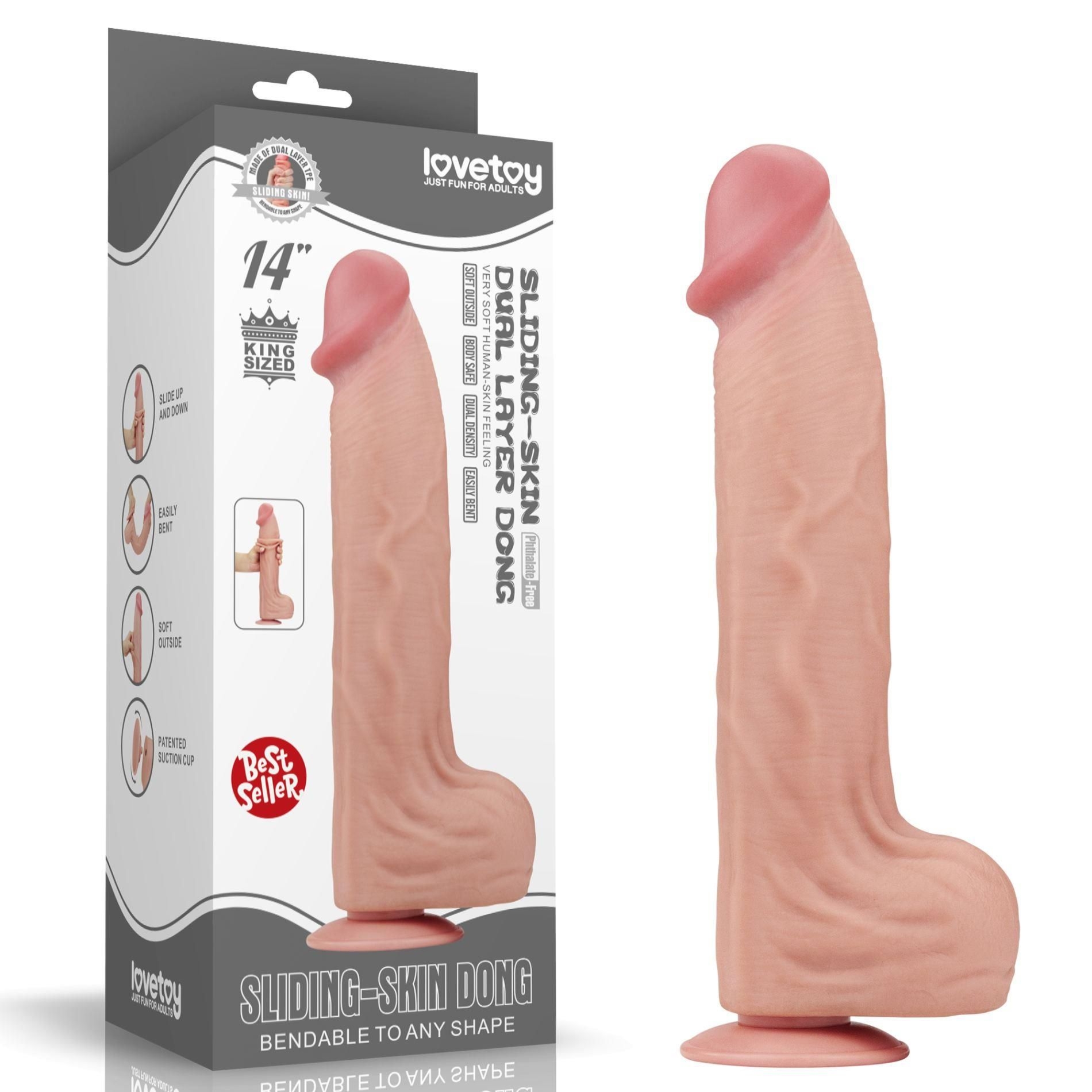 Dildo z Przyssawką King Sized Sliding Skin Dual Layer Lovetoy 35,6 Cm | 100% ORYGINAŁ| DYSKRETNA PRZESYŁKA