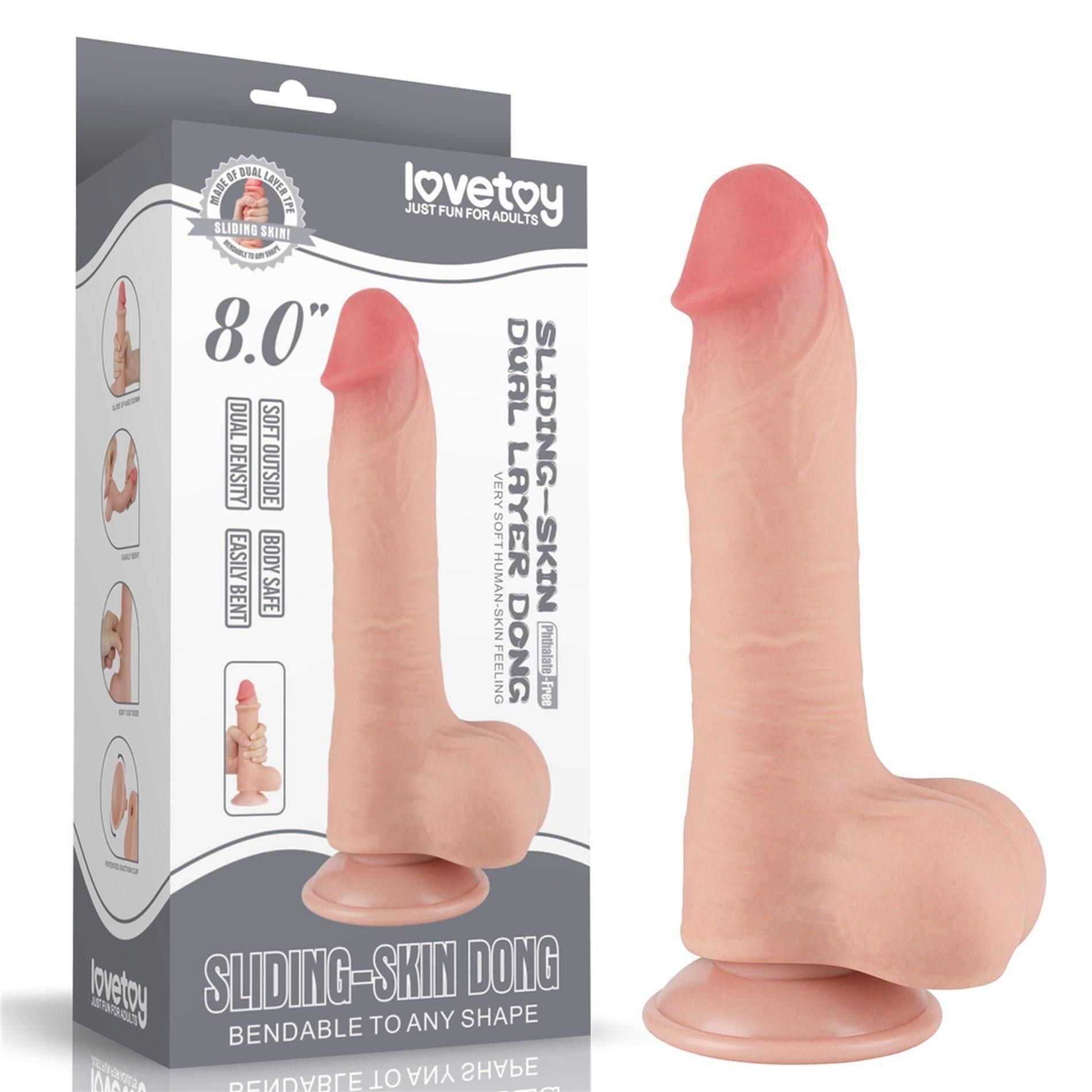Dildo z Przyssawką Sliding Skin Dual Layer Lovetoy 20,3 Cm Cielisty | 100% ORYGINAŁ