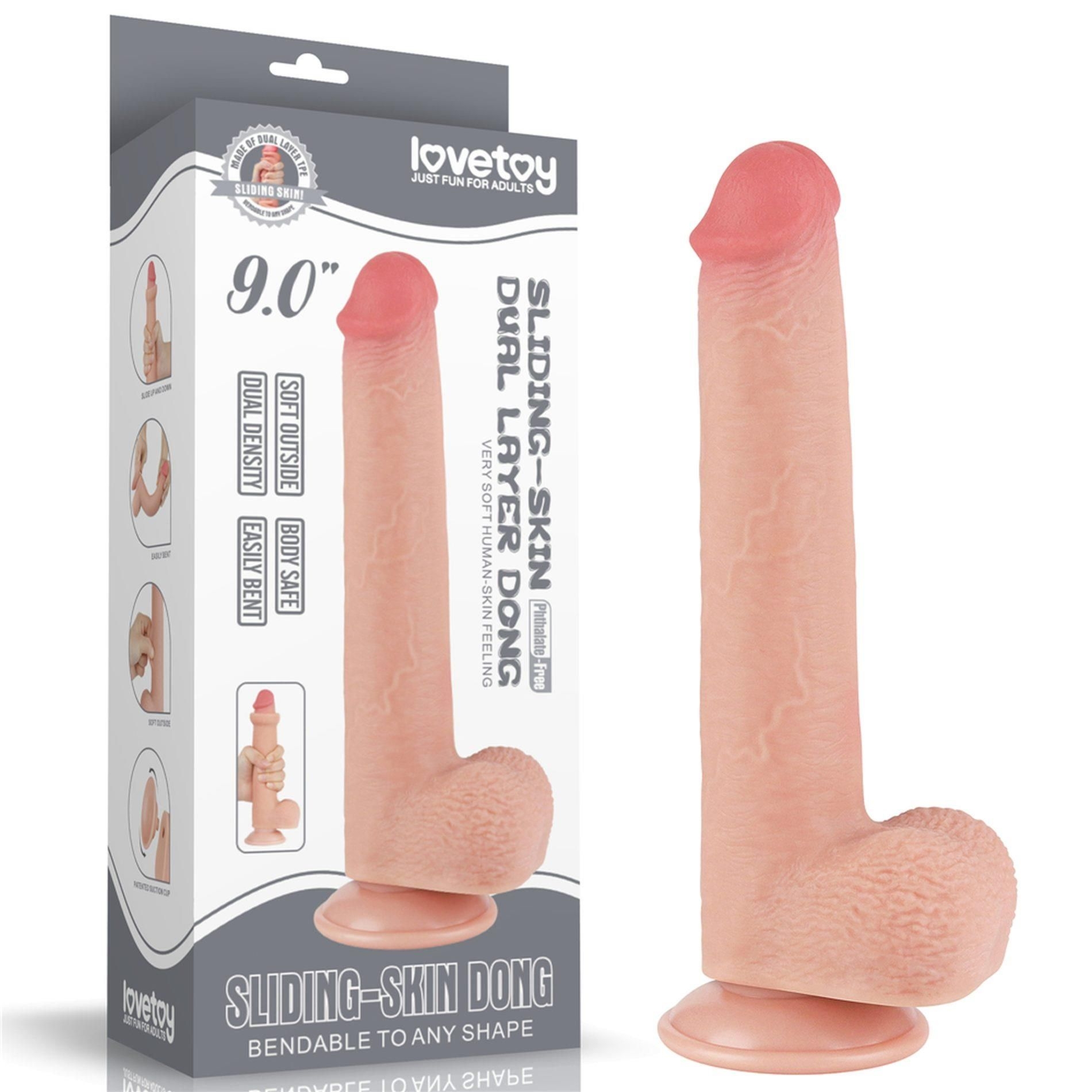 Dildo z Przyssawką Sliding Skin Dual Layer Lovetoy 22,9 Cm Cielisty | 100% ORYGINAŁ