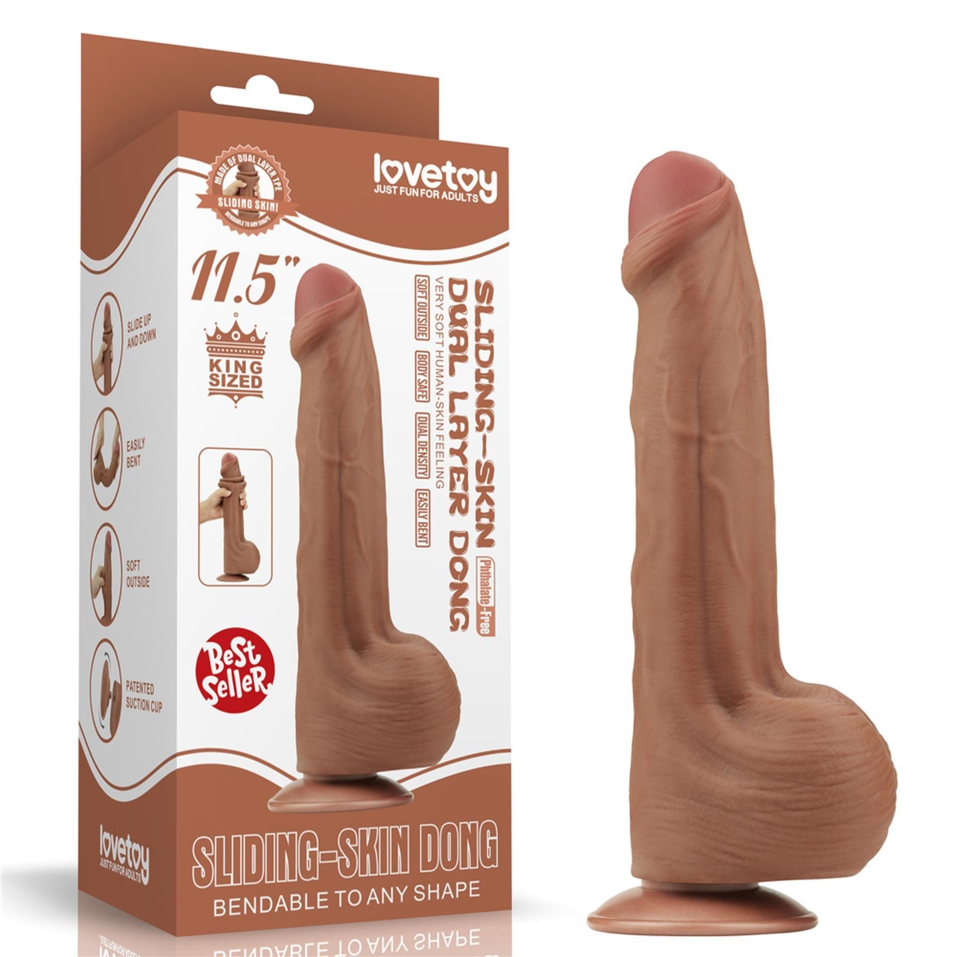 Dildo z Przyssawką King Sized Sliding Skin Dual Layer Brown Lovetoy 29,2 Cm | 100% ORYGINAŁ| DYSKRETNA PRZESYŁKA