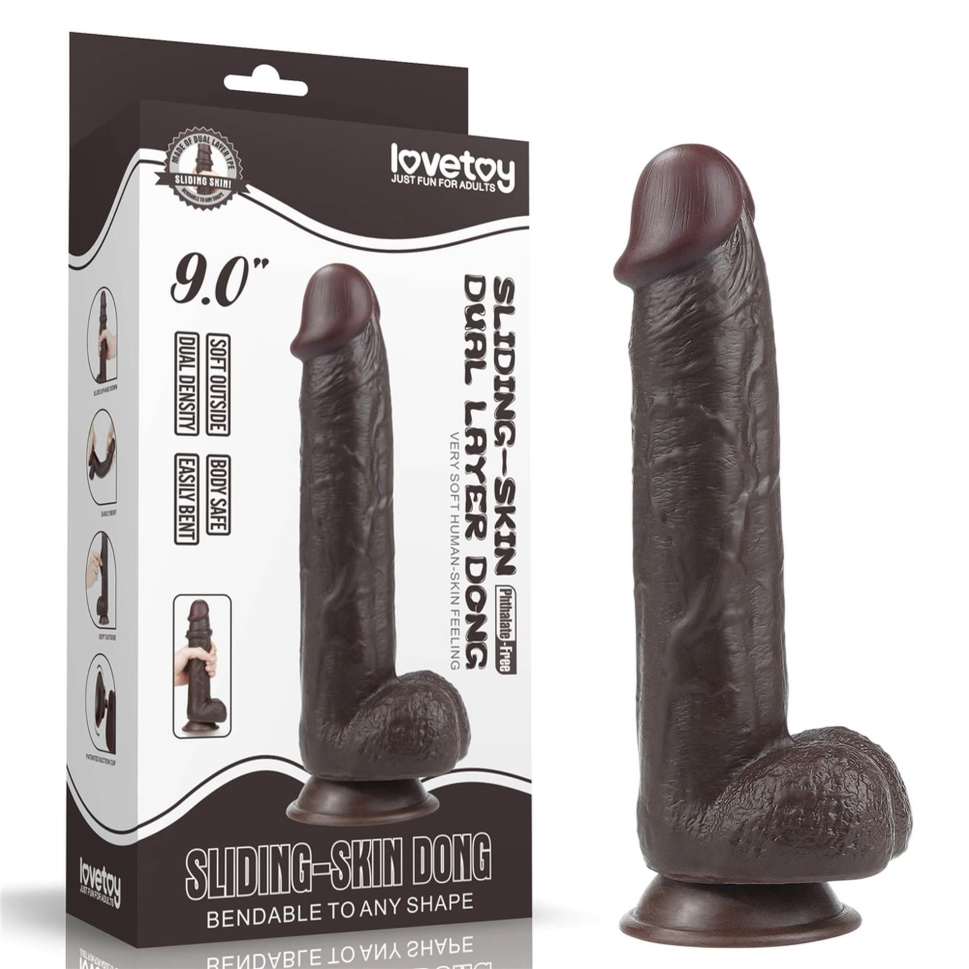 Dildo z Przyssawką Sliding Skin Dual Layer Lovetoy 22,9 Cm Czarny | 100% ORYGINAŁ| DYSKRETNA PRZESYŁKA