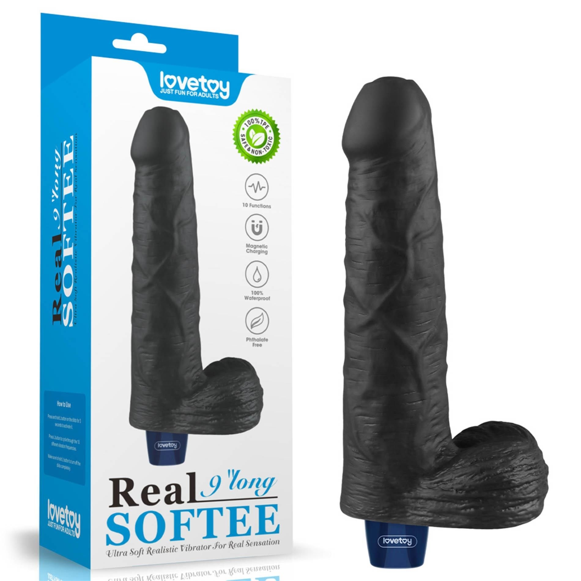 Dildo z Przyssawką Żelowy REAL Softee Rechargeable TPE Dildo(black) | 100% ORYGINAŁ