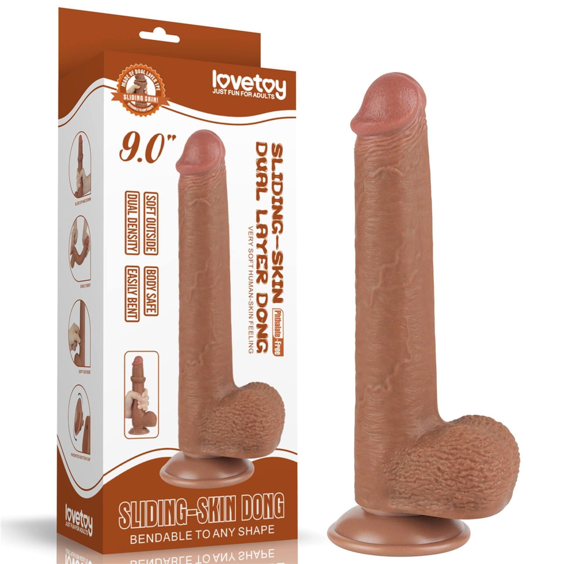 Dildo z Przyssawką Sliding Skin Dual Layer Brown Lovetoy 22,9 Cm | 100% ORYGINAŁ