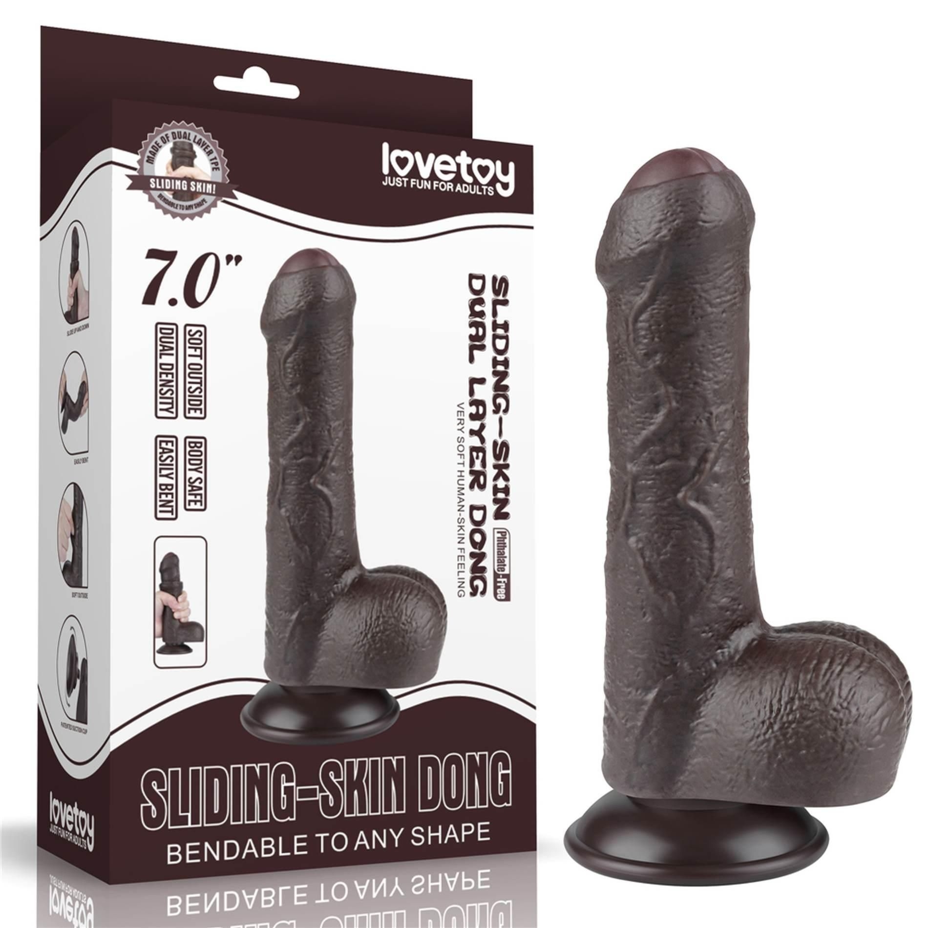 Dildo z Przyssawką Sliding Skin Dual Layer Lovetoy 17,8 Cm Czarny | 100% ORYGINAŁ