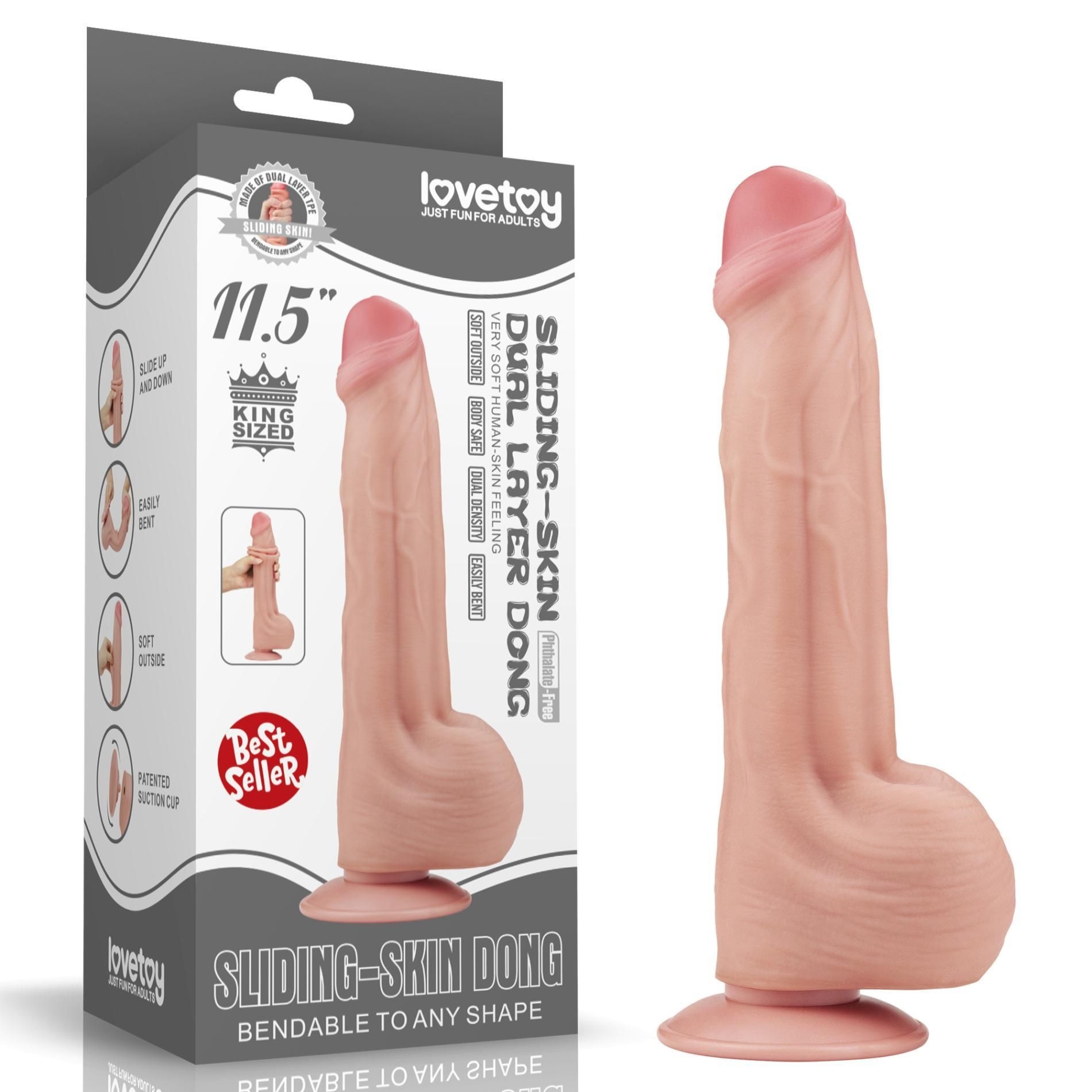 Dildo z Przyssawką King Sized Sliding Skin Dual Layer Lovetoy 29,2 Cm | 100% ORYGINAŁ| DYSKRETNA PRZESYŁKA