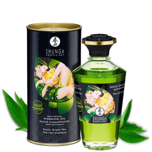 Organiczny Jadalny Olejek Rozgrzewający Do Miejsc Intymnych O Smaku Zielonej Herbaty Aphrodisiac Warming Oil Exotic Green Tea 100Ml Shunga | 100% ORYG