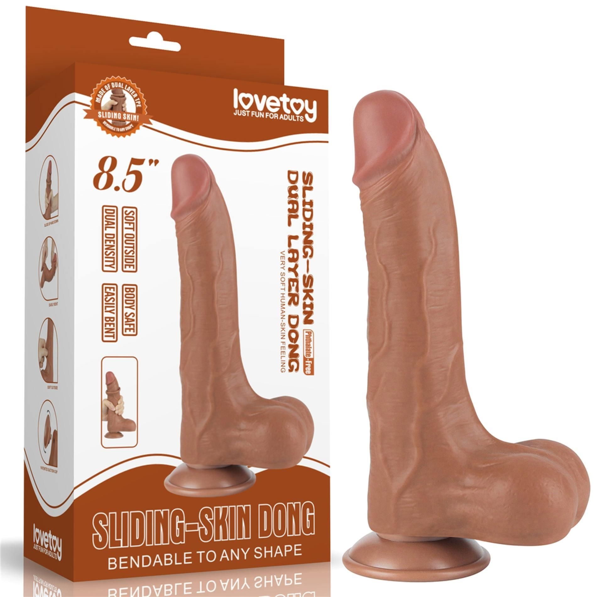 Dildo z Przyssawką Sliding Skin Dual Layer Brown Lovetoy 21,6 Cm | 100% ORYGINAŁ