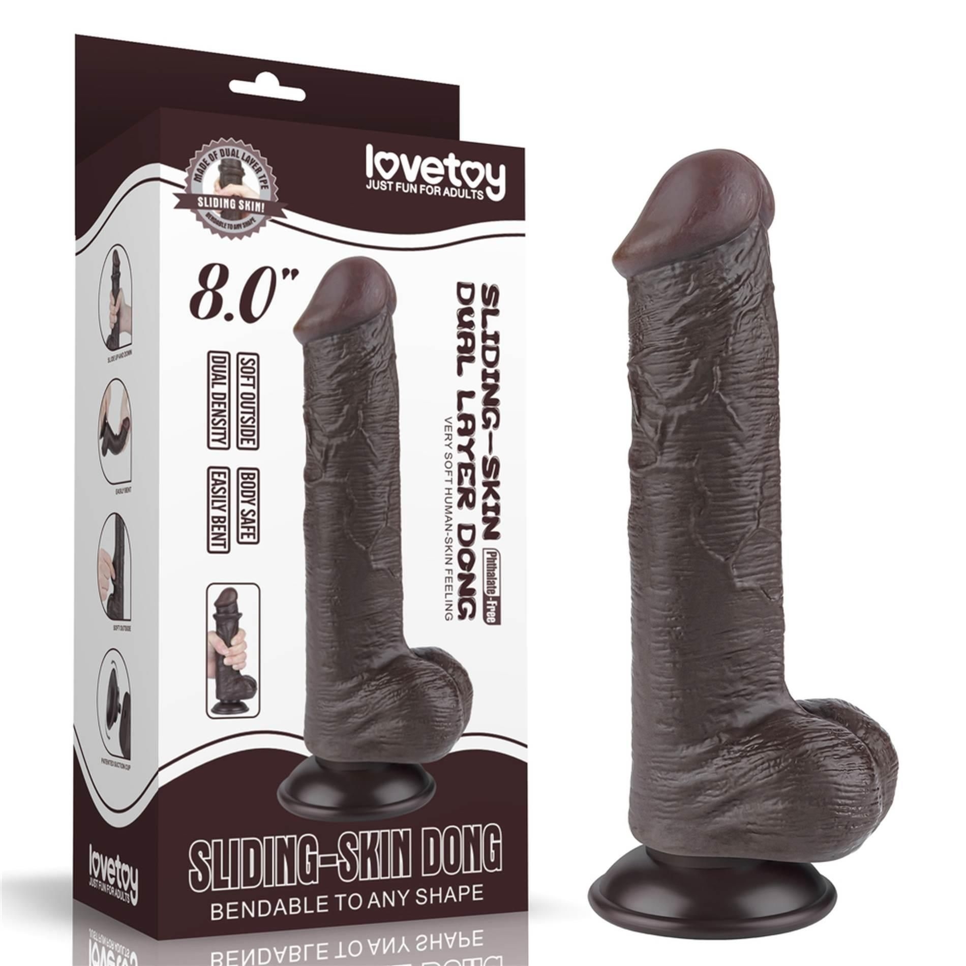 Dildo z Przyssawką Sliding Skin Dual Layer Lovetoy 20,3 Cm Czarny | 100% ORYGINAŁ| DYSKRETNA PRZESYŁKA