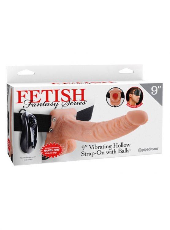 VIBRATORE STRAP-ON CAVO FETISH FANTASY SERIES 9 VIBRATING HOLLOW STRAP ON WITH BALLS FLESH