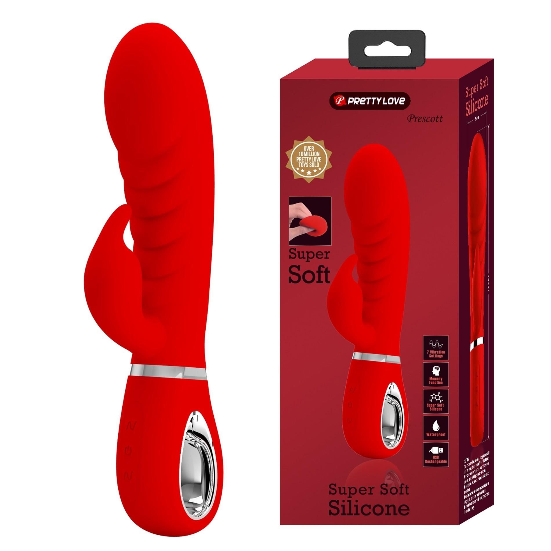 Wibrator Króliczek Prescott Red 7 Function Vibrations Pretty Love Czerwony | 100% ORYGINAŁ