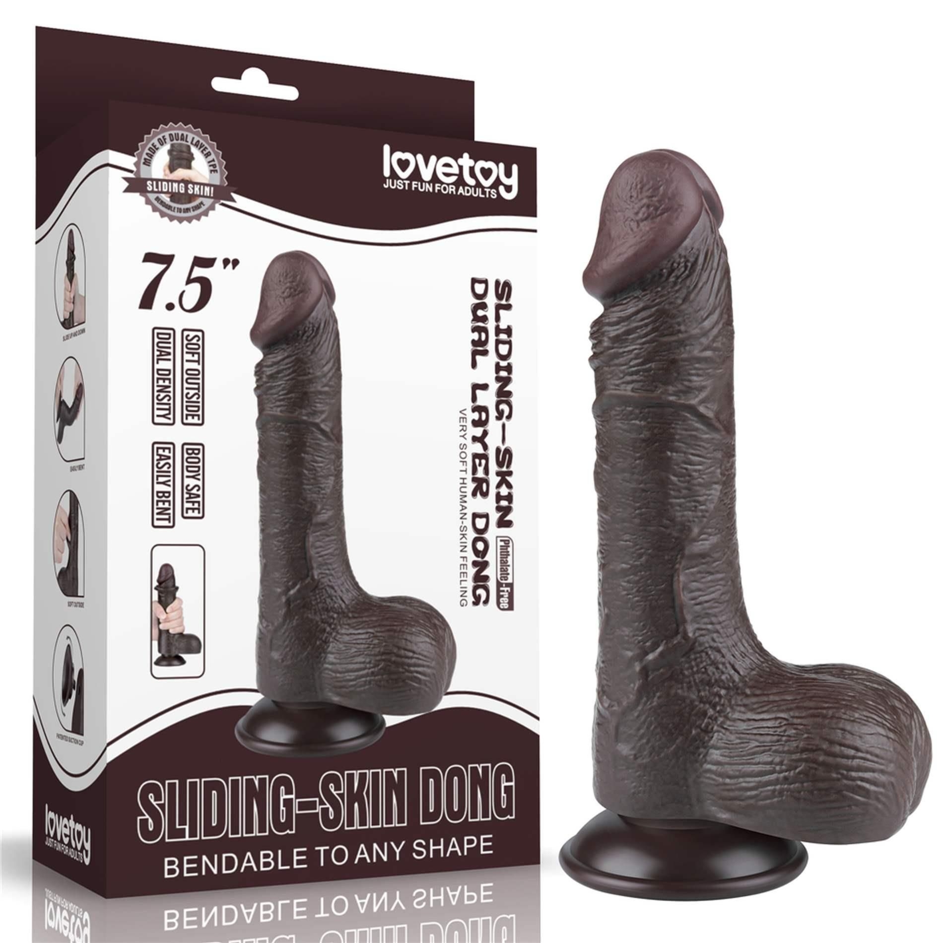 Dildo z Przyssawką Sliding Skin Dual Layer Lovetoy 19,1 Cm Czarny | 100% ORYGINAŁ| DYSKRETNA PRZESYŁKA