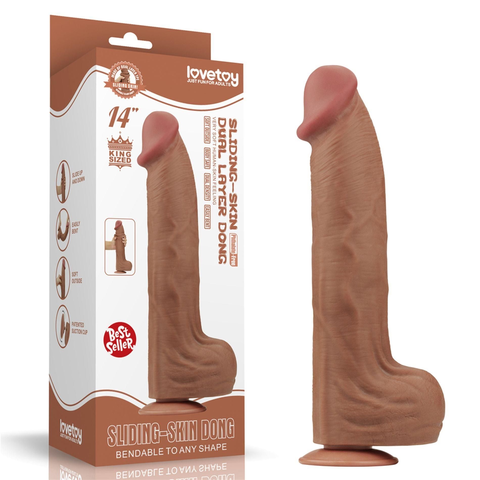 Dildo z Przyssawką King Sized Sliding Skin Dual Layer Brown Lovetoy 35,6 Cm | 100% ORYGINAŁ| DYSKRETNA PRZESYŁKA