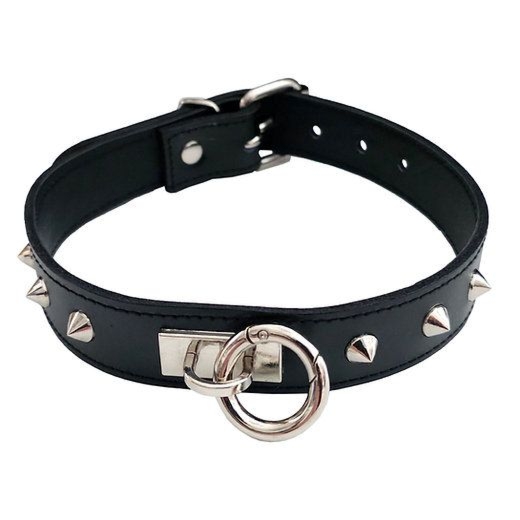 Skórzana obroża BDSM Rouge Leather O-Ring Studded Collar Black