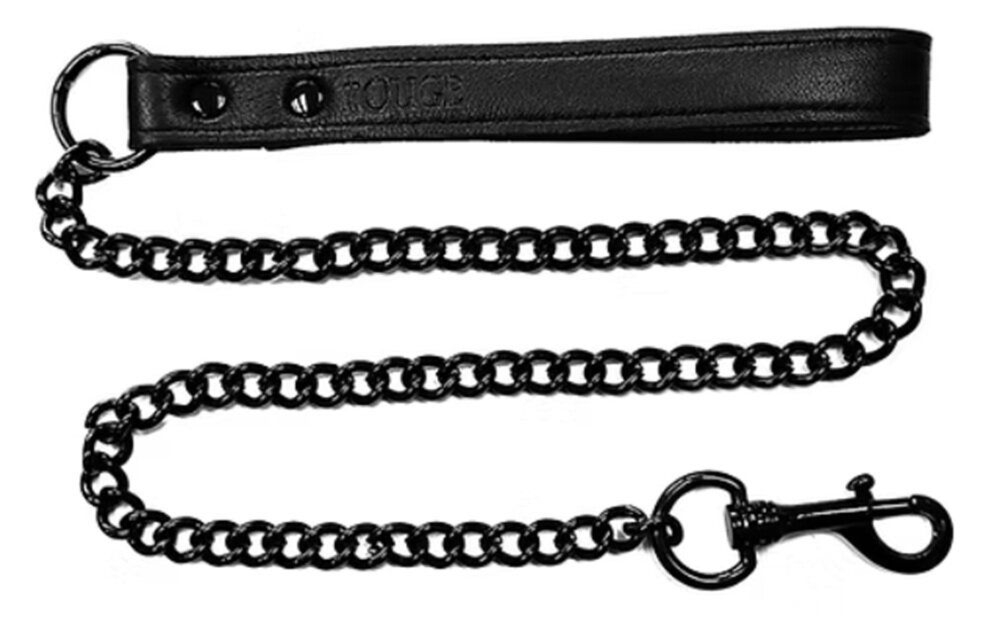 Skórzana smycz z łańcuszkiem BDSM Rouge Leather Lead with Chain Black with Black