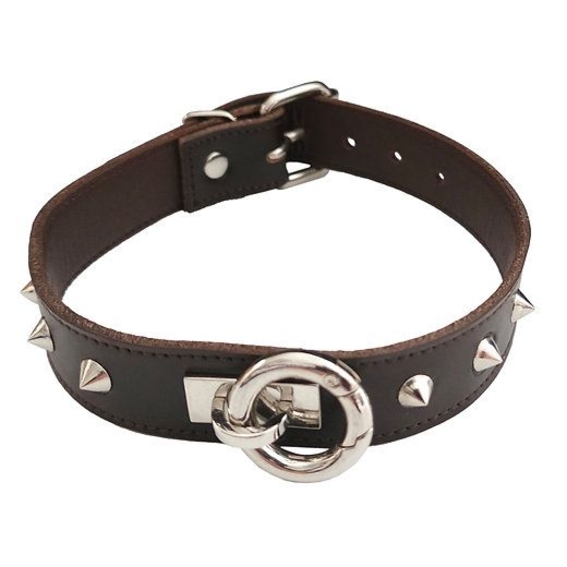 Skórzana obroża BDSM Rouge Leather O-Ring Studded Collar Brown