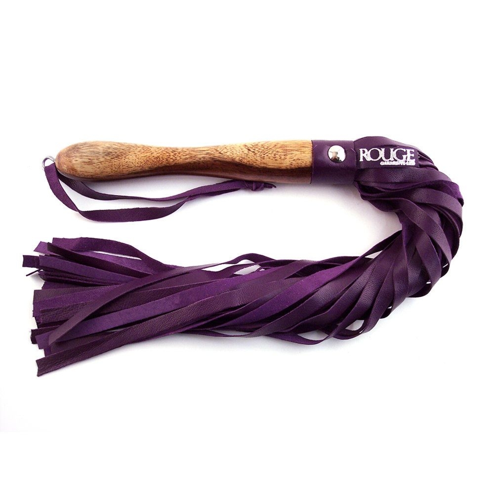 Skórzany flogger z drewnianym uchwytem Rouge Wooden Handle Leather Flogger Purple