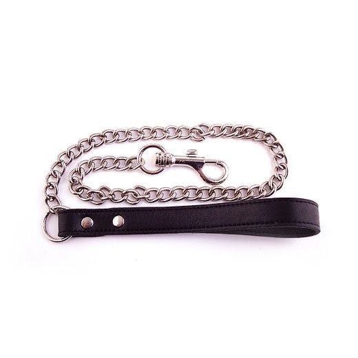 Skórzana smycz z łańcuszkiem BDSM Rouge Leather Lead with Chain Black