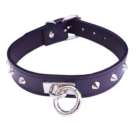 Skórzana obroża BDSM Rouge Leather O-Ring Studded Collar Purple