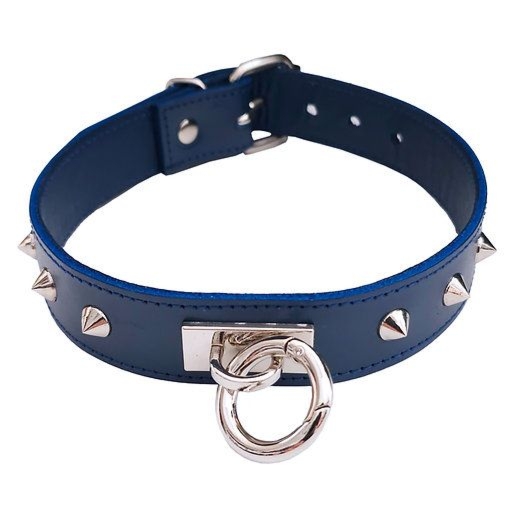 Skórzana obroża BDSM Rouge Leather O-Ring Studded Collar Blue
