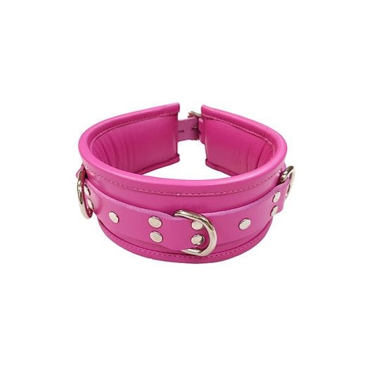 Skórzana obroża wyściełana Rouge Leather-3 D-Ring Padded Collar Pink
