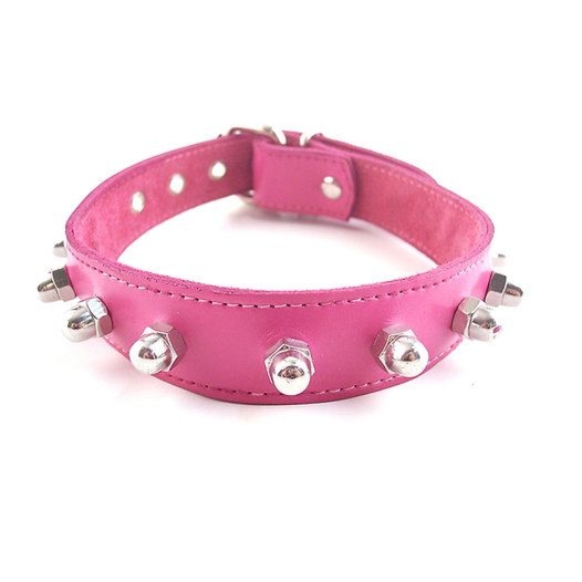 Skórzany chocker BDSM Rouge Nut Collar with Studs Pink