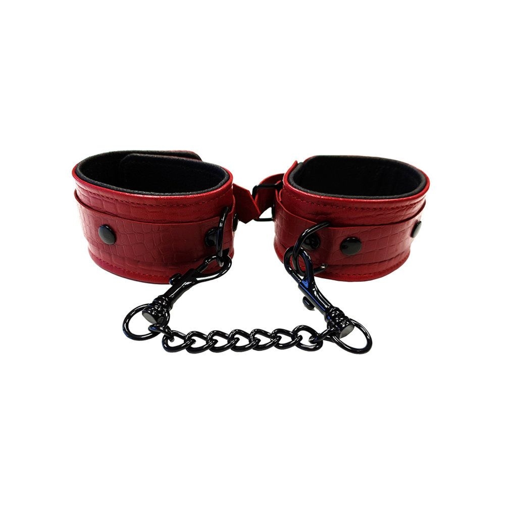 Skórzane kajdanki na ręce Rouge Leather Wrist Cuffs Burgundy Anaconda