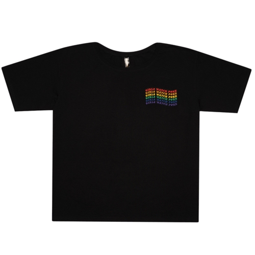 T-shirt oversize z tęczowym haftem Girls Watch Porn