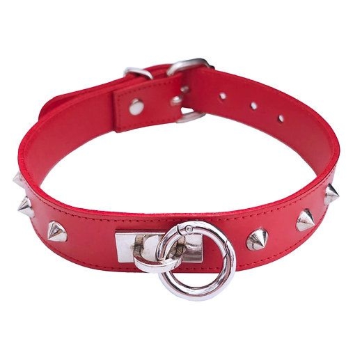 Skórzana obroża BDSM Rouge Leather O-Ring Studded Collar Red