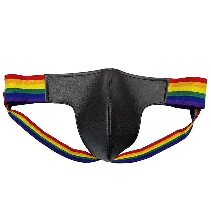 Skórzany jockstrap z tęczową gumą Rouge Leather Jock Strap with Pride Stripe