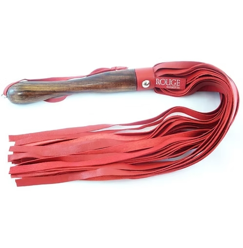 Skórzany flogger z drewnianym uchwytem Rouge Wooden Handle Leather Flogger Red