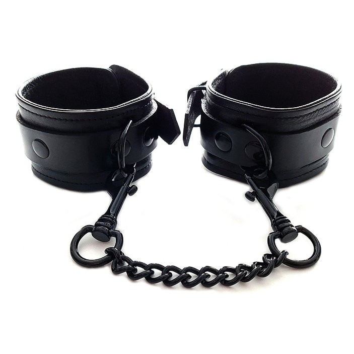Skórzane kajdanki na nogi Rouge Ankle Cuffs Black with Black