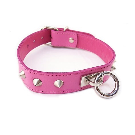 Skórzana obroża BDSM Rouge O-Ring Studded Collar Pink
