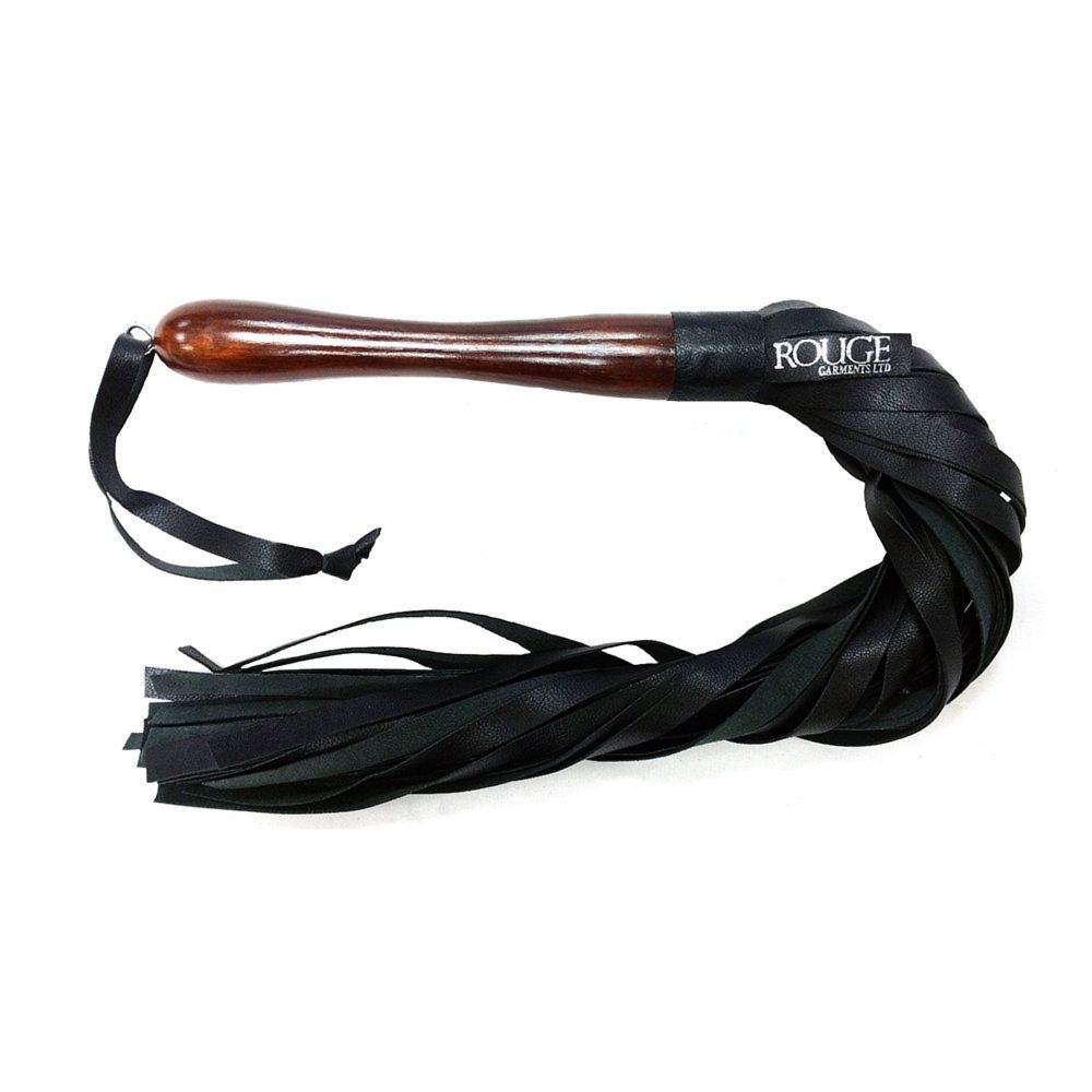 Skórzany flogger z drewnianym uchwytem Rouge Wooden Handle Leather Flogger Black