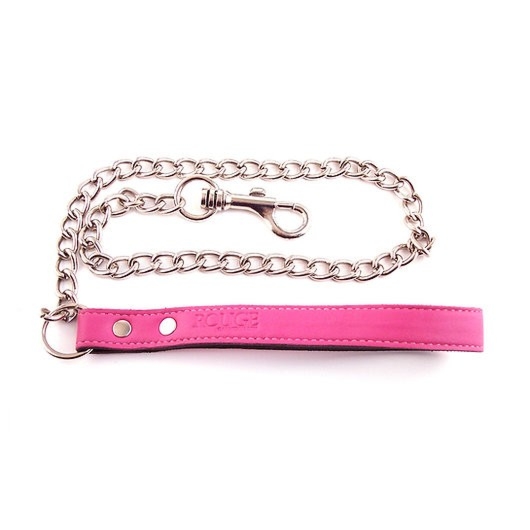 Skórzana smycz z łańcuszkiem BDSM Rouge Leather Lead with Chain Pink