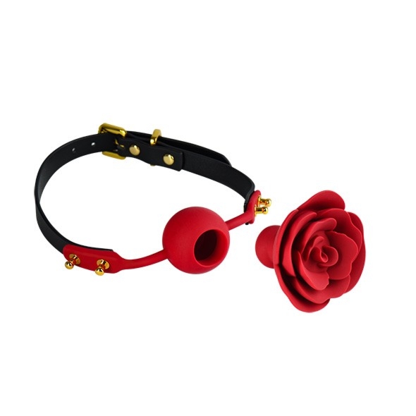 Knebel BDSM z czerwoną różą Zalo Rose Ball Gaf